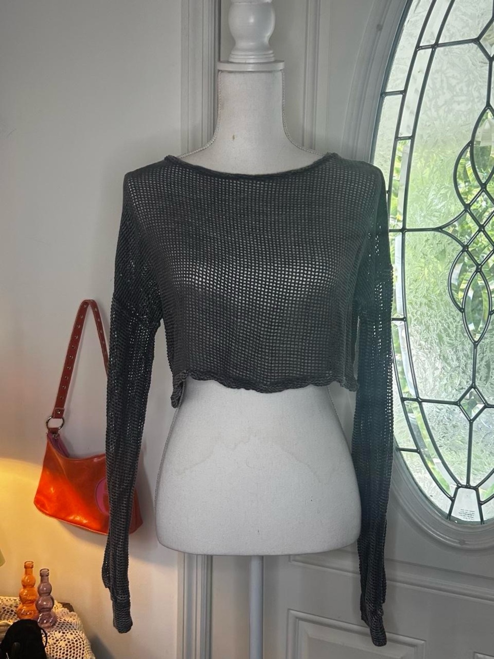 Fashion Nova Black Long-Sleeve Mesh Crop Top